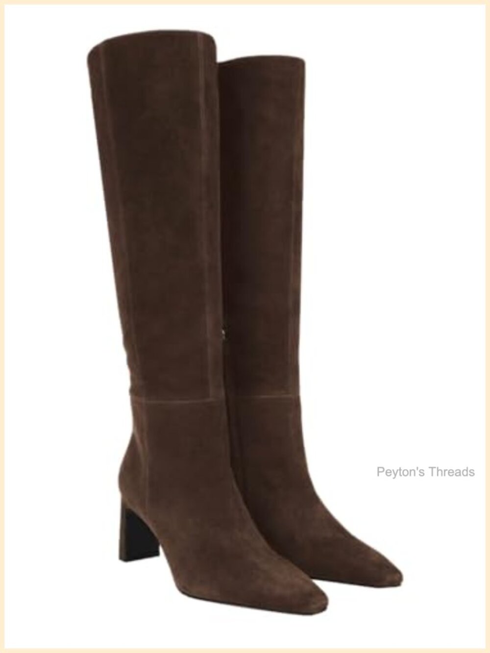 Knee High Boots Faux Suede Chunky Heel Square Toe Side Zip Women